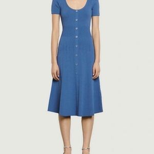 NWT SANDRO Sophy Knitted Midi Dress In Blue Jean 42
